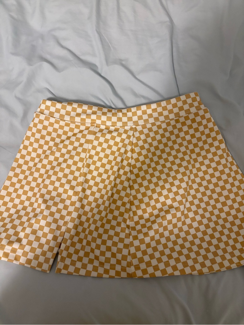 Checkered Yellow and White Pleated Mini Skort